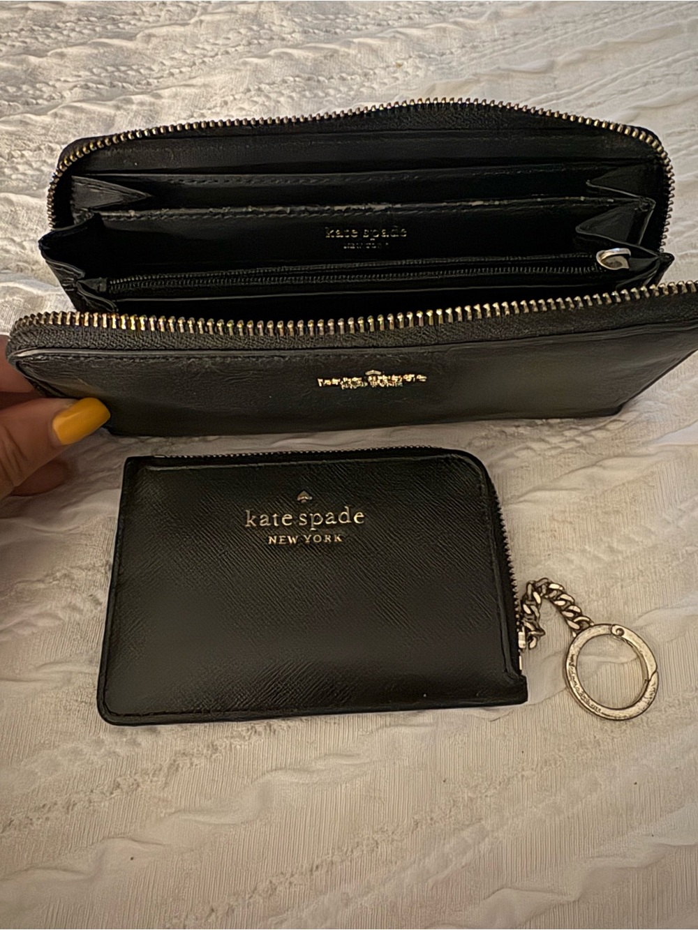 kate spade black leather zip wallet and card pouch set - Picture 2 of 3